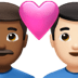 👨🏾‍❤️‍👨🏻 couple with heart: man, man, medium-dark skin tone, light skin tone display on Apple